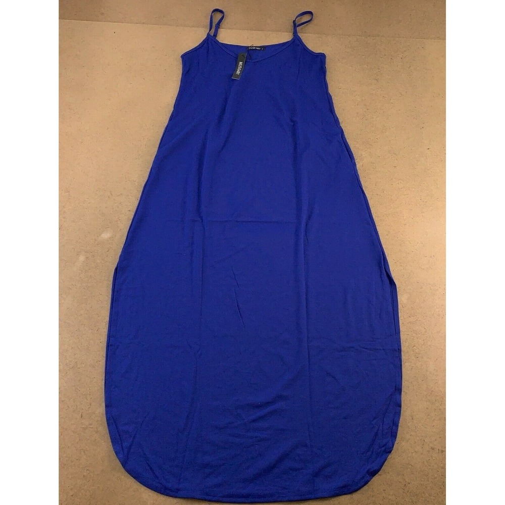 HUSKARY Women's Small Blue Strappy V Neck Pocketed Split Sides Maxi Dress NWT